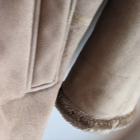 Camel faux suede winter coat faux fur lined sz M/L - Picture 5 of 13